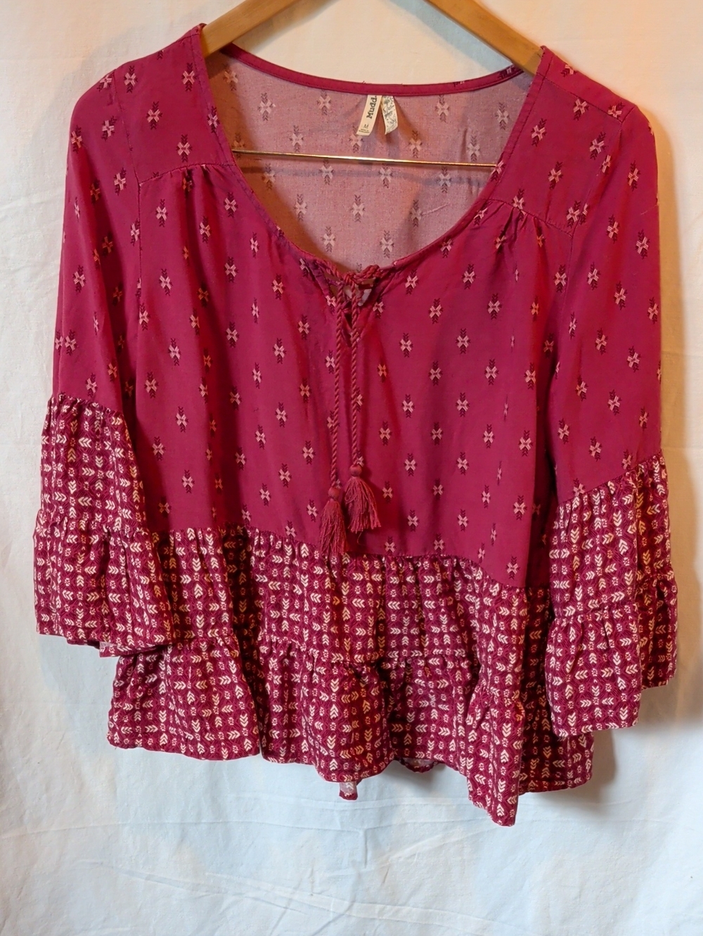 Mudd Raspberry Pink Boho Tassel Tiered Tunic
